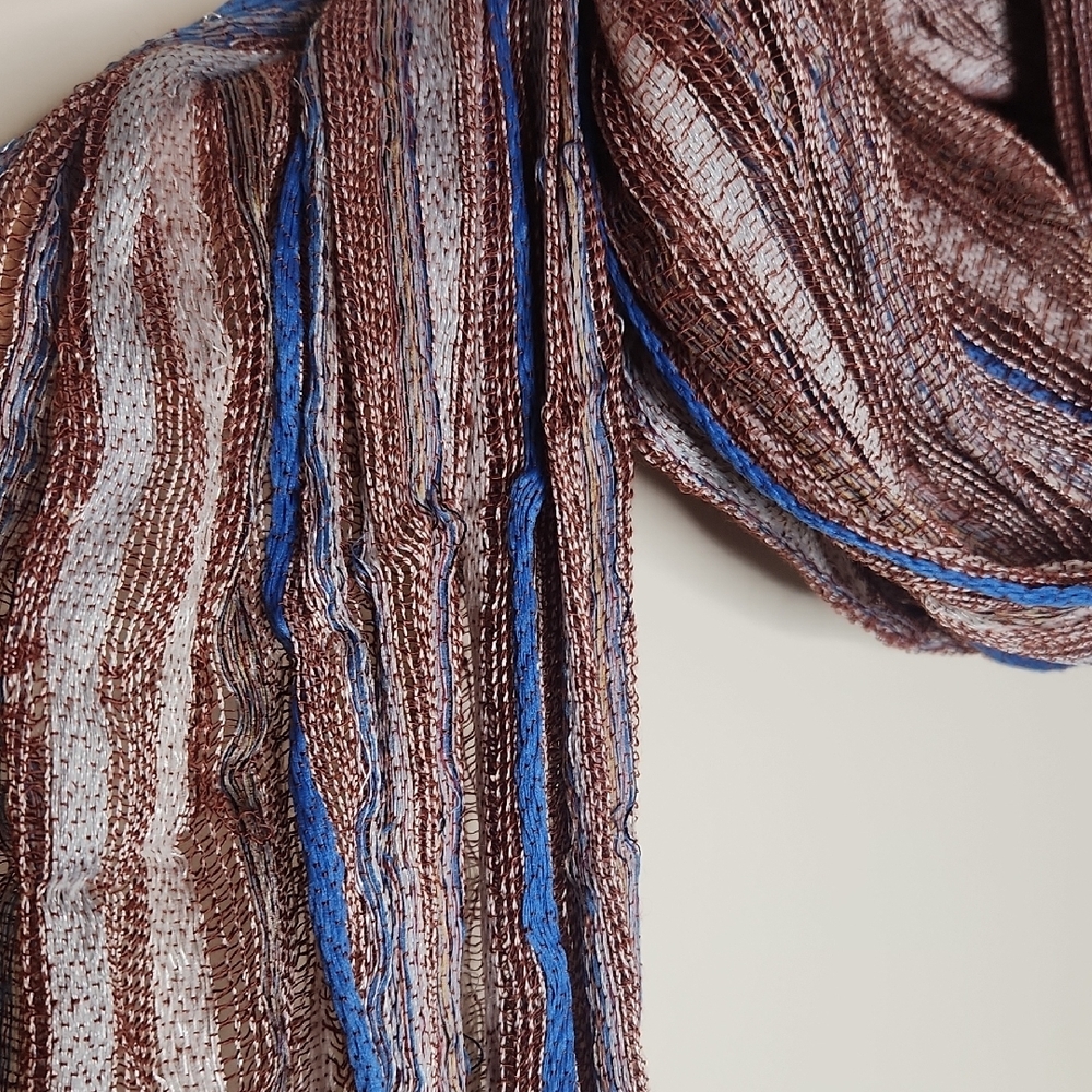 Striped Brown and Blue Scarf - Picture 2 of 3